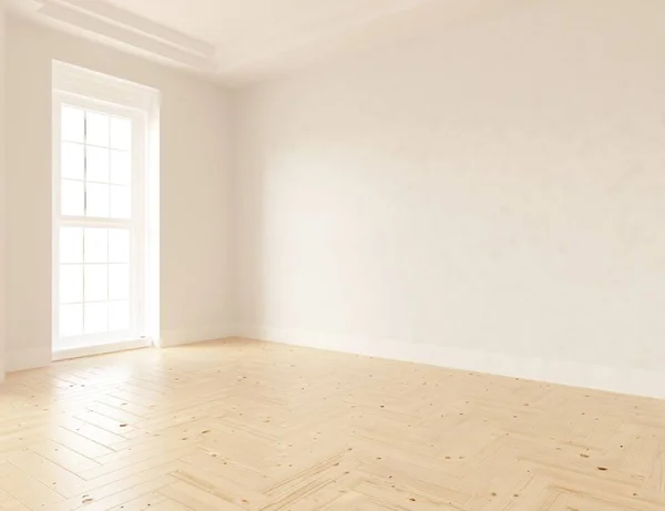 一个空的斯堪的纳维亚房间内部与木地板的想法 家北欧内饰 — 图库照片