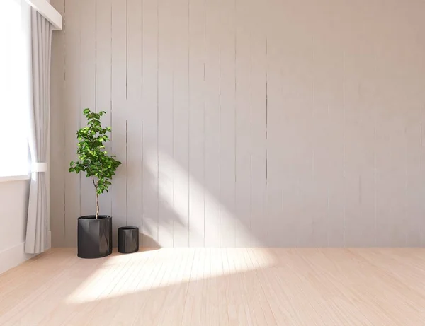 Idea Habitación Escandinava Vacía Interior Con Planta Sobre Suelo Madera —  Fotos de Stock