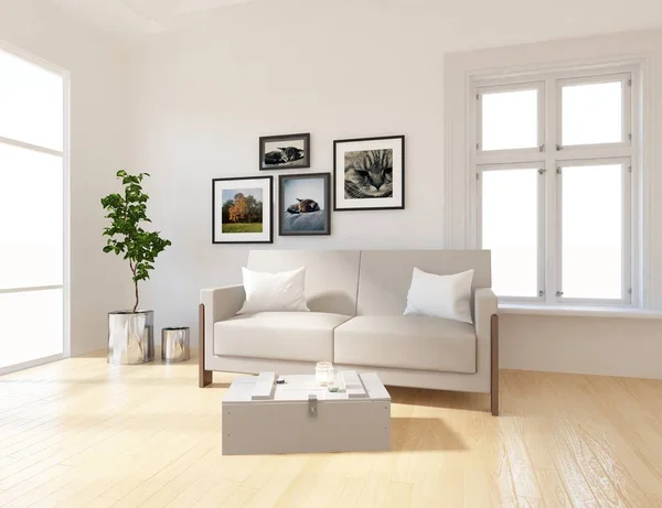 Idea Una Escandinava Sala Estar Interior Con Sofá Planta Suelo — Foto de Stock