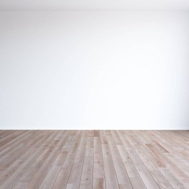 Boş İskandinav odası iç ahşap zemin ile fikir. Ev nordic iç. 3D çizim - illüstrasyon
