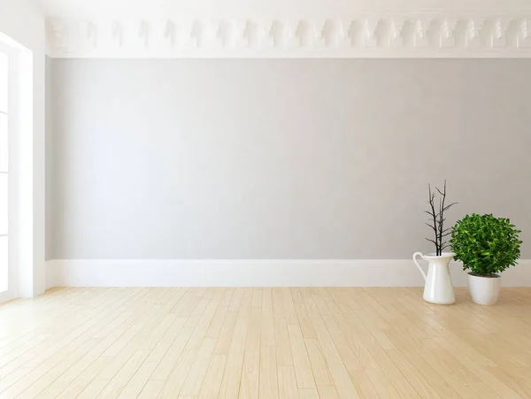 Idéia Interior Sala Escandinavo Vazio Com Plantas Chão Madeira Casa — Fotografia de Stock