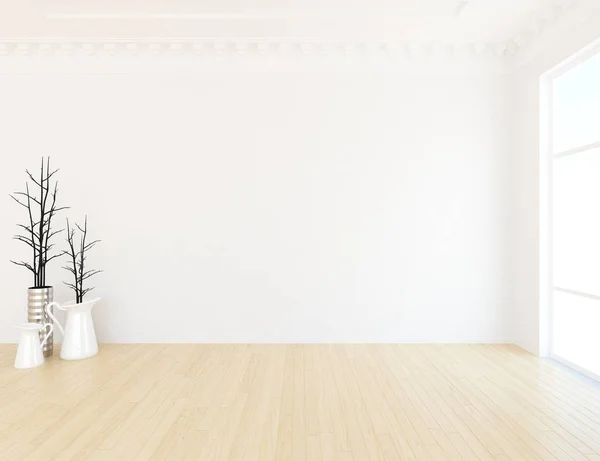 Idea Habitación Escandinava Vacía Interior Con Plantas Suelo Madera Inicio — Foto de Stock