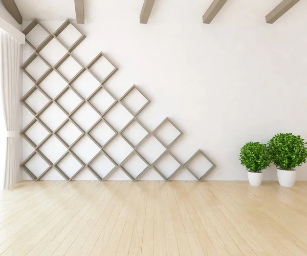空荡荡的斯堪的纳维亚房间内部的想法与植物在木地板上 家北欧内饰 — 图库照片