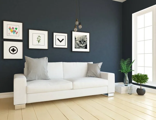 Idea Scandinavian Living Room Interior Sofa Plants Wooden Floor Home — Stock Photo, Image