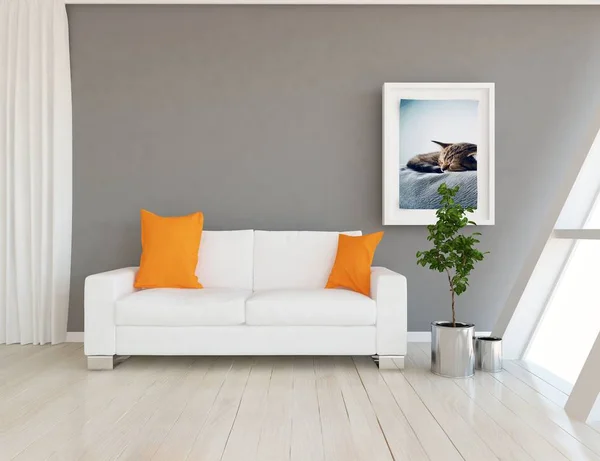 Idea Scandinavian Living Room Interior Sofa Plant Wooden Floor Home — Stock Photo, Image