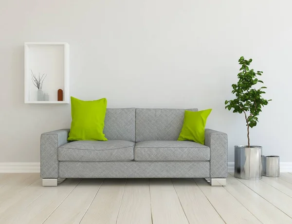 Idee Van Scandinavische Woonkamer Interieur Met Sofa Planten Houten Vloer — Stockfoto