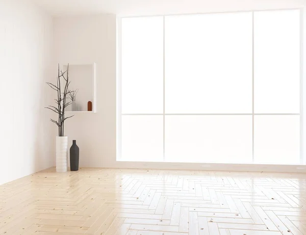 Idea Habitación Escandinava Vacía Interior Con Planta Sobre Suelo Decoración — Foto de Stock