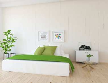 İskandinav oturma odası iç ahşap zemin üzerinde Oda anlayışı. Ev nordic iç. 3D çizim 