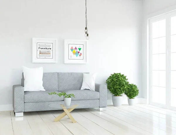 Idea Scandinavian Living Room Interior Sofa Plants Wooden Floor Home — Stock Photo, Image