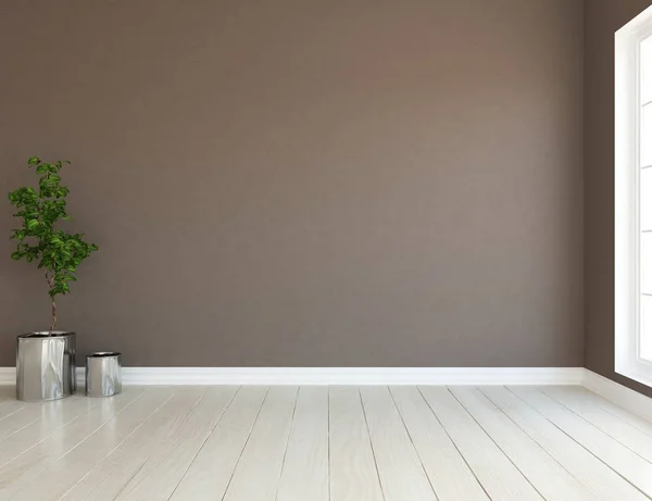 Idéia Interior Quarto Escandinavo Vazio Com Planta Chão Madeira Casa — Fotografia de Stock