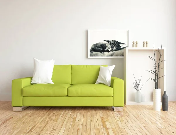 Idea Scandinavian Living Room Interior Sofa Plants Wooden Floor Home — Stock Photo, Image