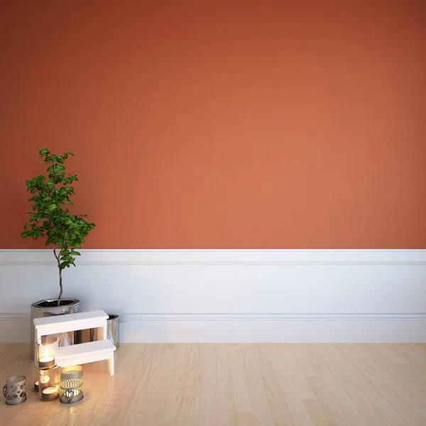 Idea Habitación Escandinava Vacía Interior Con Plantas Suelo Madera Decoración — Foto de Stock