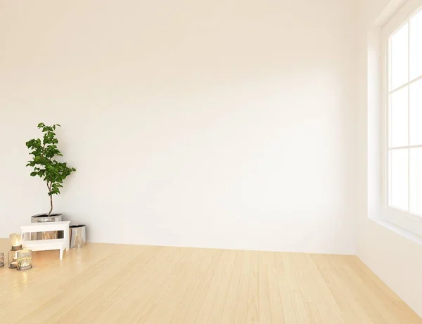 Myšlenka Prázdné Skandinávské Místnosti Interiéru Rostlinami Dřevěné Podlahy Interiér Domácí — Stock fotografie