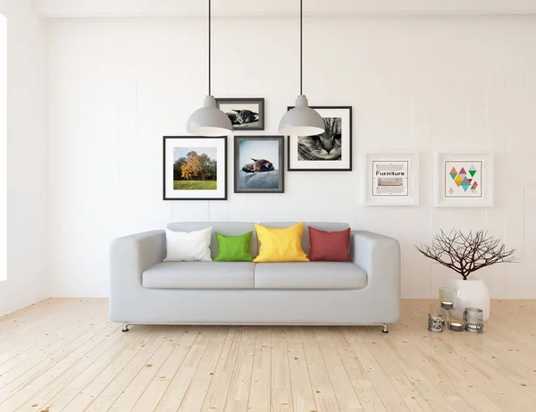 Idea Scandinavian Living Room Interior Sofa Plant Wooden Floor Home — Stock Photo, Image