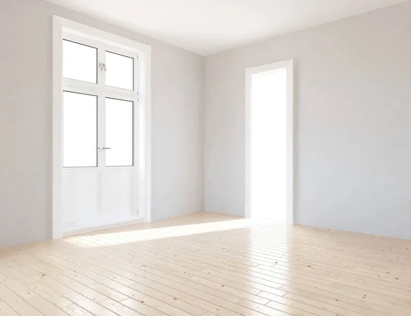 Idea Una Habitación Escandinava Vacía Blanca Interior Con Suelo Madera —  Fotos de Stock