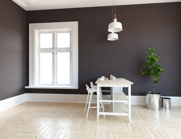 Idea White Scandinavian Kitchen Room Interior Dinning Furniture Wooden Floor — Stock Photo, Image