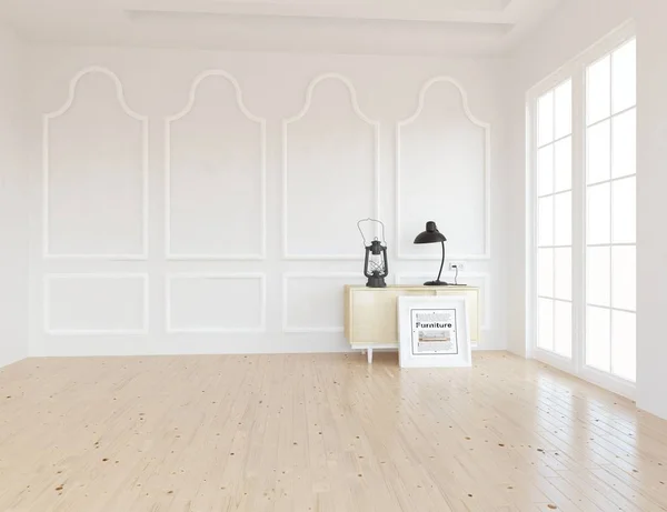 Idea Una Habitación Escandinava Vacía Blanca Interior Con Vestidor Suelo — Foto de Stock