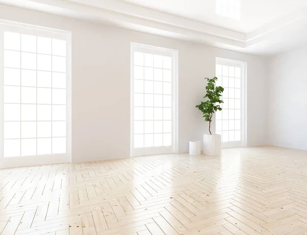 Idea Habitación Escandinava Vacía Interior Con Jarrones Suelo Madera Gran — Foto de Stock