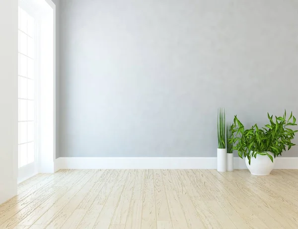 Idea Empty Scandinavian Room Interior Vases Wooden Floor Large Wall — Stock Photo, Image