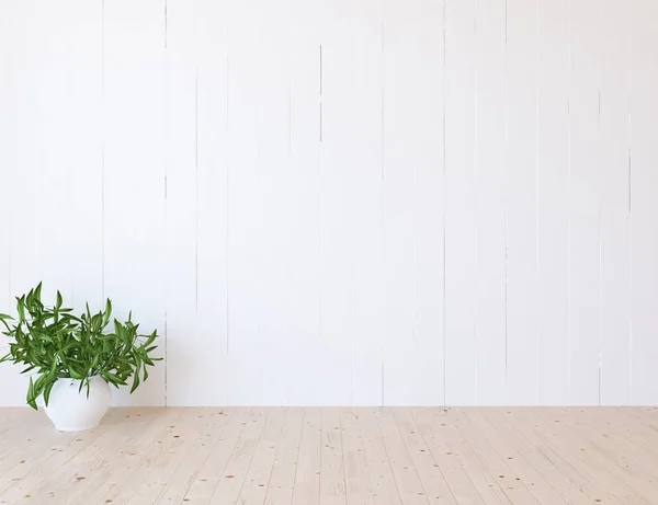 Idea Empty Scandinavian Room Interior Vases Wooden Floor Large Wall — Stock Photo, Image