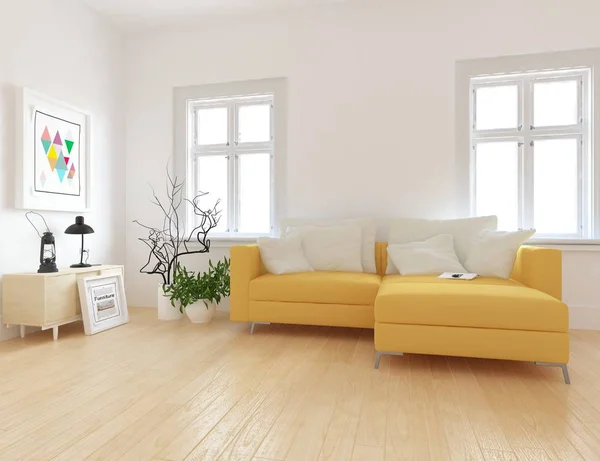 Idea Escandinava Sala Estar Interior Con Sofá Suelo Madera Decoración — Foto de Stock