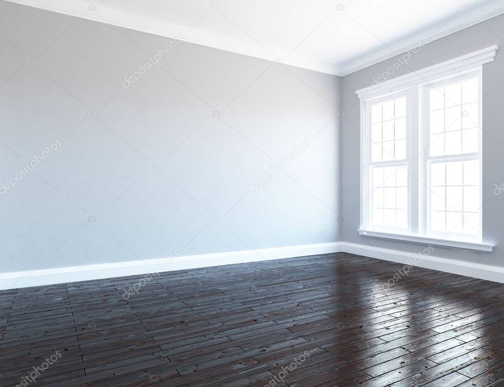 Idea of a  empty scandinavian room interior with wooden floor . Home nordic interior. 3D illustration