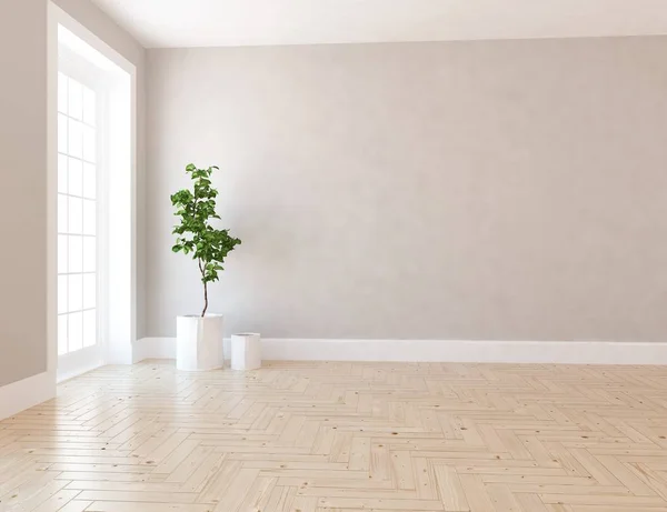 Idée Chambre Scandinave Vide Intérieur Avec Des Vases Sur Sol — Photo