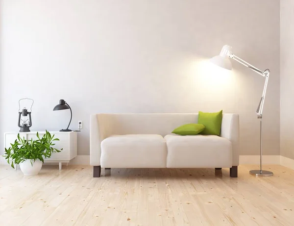 Idea Escandinava Sala Estar Interior Con Sofá Suelo Madera Decoración — Foto de Stock