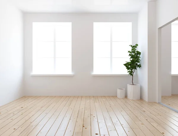 Idée Chambre Scandinave Vide Intérieur Avec Des Vases Sur Sol — Photo