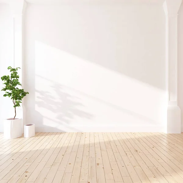 Idea Empty Scandinavian Room Interior Vases Wooden Floor Large Wall — Stock Photo, Image