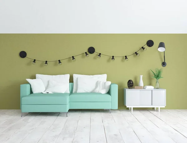 Idea Escandinava Sala Estar Interior Con Sofá Suelo Madera Decoración —  Fotos de Stock