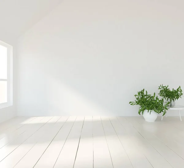 Idea Empty Scandinavian Room Interior Vases Wooden Floor Large Wall — Stock Photo, Image