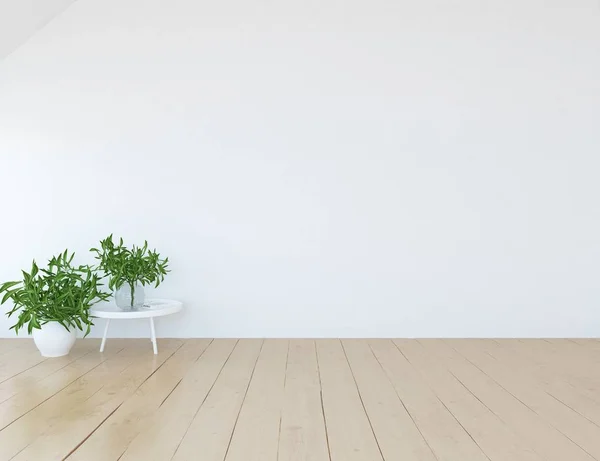 Idea Empty Scandinavian Room Interior Vases Wooden Floor Large Wall — Stock Photo, Image