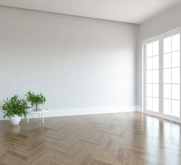 Idea Habitación Escandinava Vacía Interior Con Jarrones Suelo Madera Gran — Foto de Stock