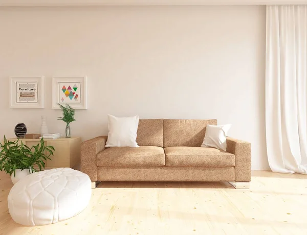 Idee Skandinavischer Wohnzimmereinrichtung Mit Sofa Holzboden Und Dekor Heimat Nordischen — Stockfoto