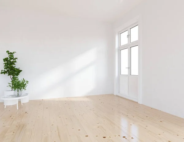 Idea Habitación Escandinava Vacía Interior Con Jarrones Suelo Madera Gran — Foto de Stock