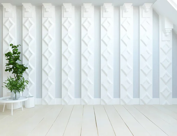 Idea Habitación Escandinava Vacía Interior Con Jarrones Suelo Madera Gran —  Fotos de Stock
