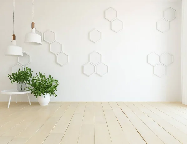 Idea Empty Scandinavian Room Interior Vases Wooden Floor Large Wall — Stock Photo, Image