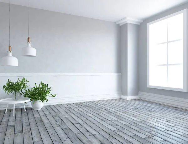 Idea Habitación Escandinava Vacía Interior Con Jarrones Suelo Madera Gran — Foto de Stock