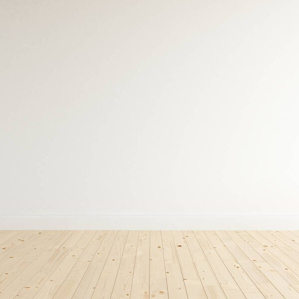 Идея пустого скандинавского интерьера комнаты с деревянным полом. Дом нордический интерьер. 3D иллюстрация
