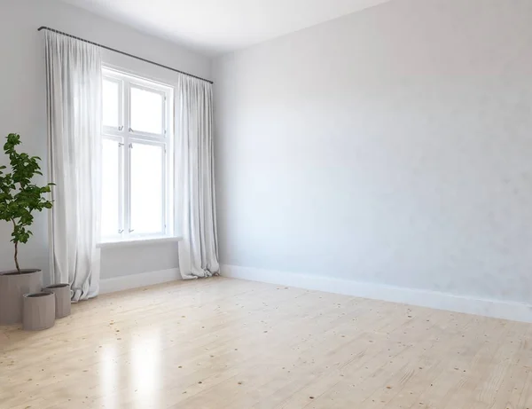 Idéia Interior Quarto Escandinavo Vazio Com Vasos Chão Madeira Grande — Fotografia de Stock