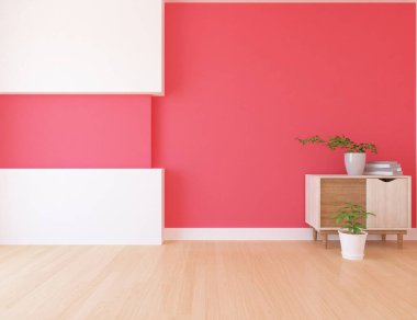 Beyaz minimalist oda bitkilerle dolu. İç kısımları kuzeyli. 3B illüstrasyon