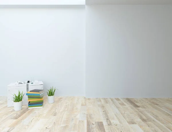 Białe Minimalistyczne Wnętrze Pokoju Meblami Drewnianej Podłodze Domowe Nordyckie Wnętrze — Zdjęcie stockowe