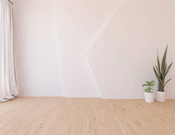 White minimalist room interior with plants. Home nordic interior. 3D illustration