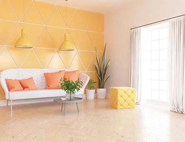 Interior Habitación Minimalista Blanco Con Muebles Piso Madera Inicio Interior —  Fotos de Stock