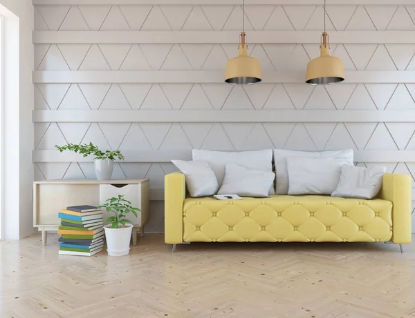 Interior Habitación Blanco Minimalista Con Muebles Suelo Madera Marcos Una — Foto de Stock