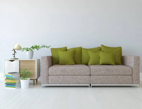 Interno Minimalista Bianco Con Mobili Pavimento Legno Home Interno Nordico — Foto Stock