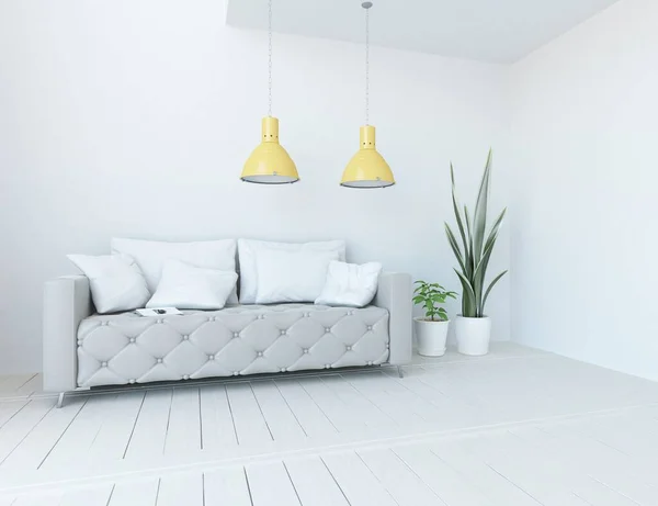 Intérieur Minimaliste Blanc Avec Des Meubles Sur Sol Bois Intérieur — Photo