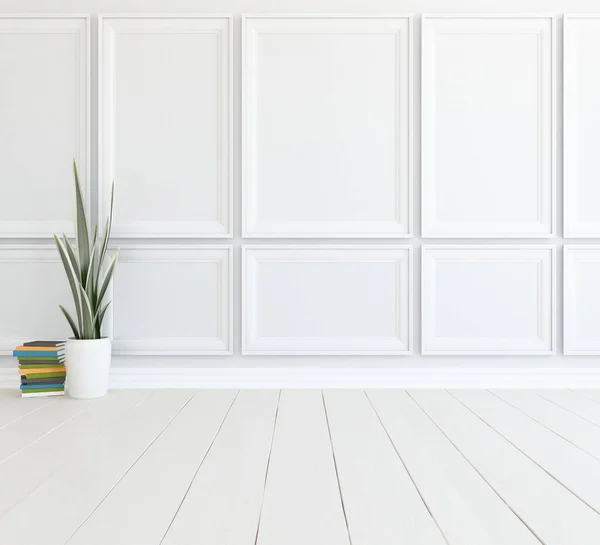 Intérieur Chambre Minimaliste Blanc Avec Plante Intérieur Nordique Illustration — Photo