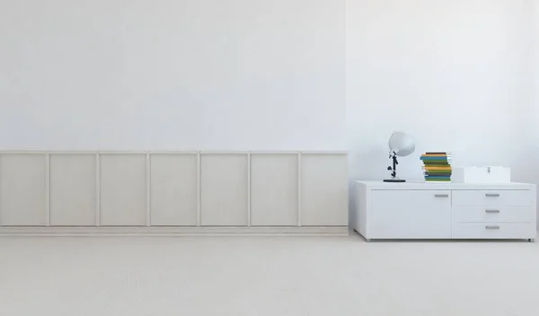 Białe Minimalistyczne Wnętrze Pokoju Meblami Drewnianej Podłodze Domowe Nordyckie Wnętrze — Zdjęcie stockowe